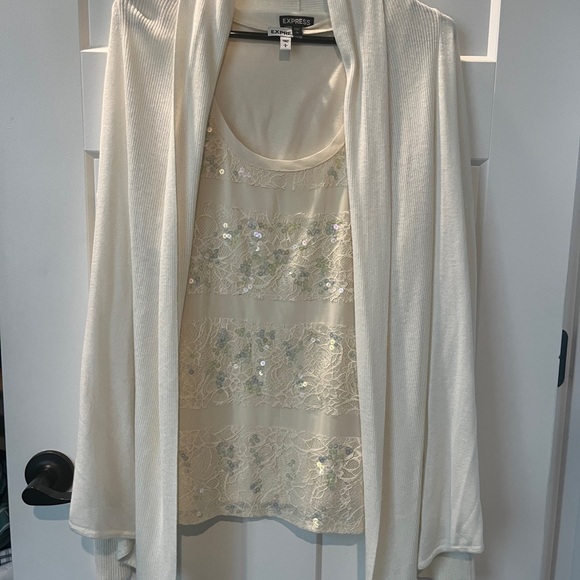 Express Cream Sparkly Sequin Tank Top Shell Spring Easter - Picture 7 of 12